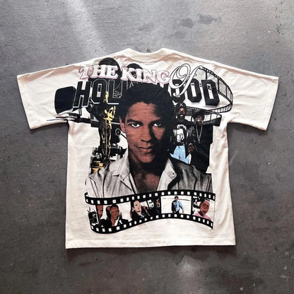 American Trendy Gothic Letter Printed Oversized T-Shirt Men's Y2K High Street Clothing Loose Harajuku Short-Sleeved Top Women's Street King Limited