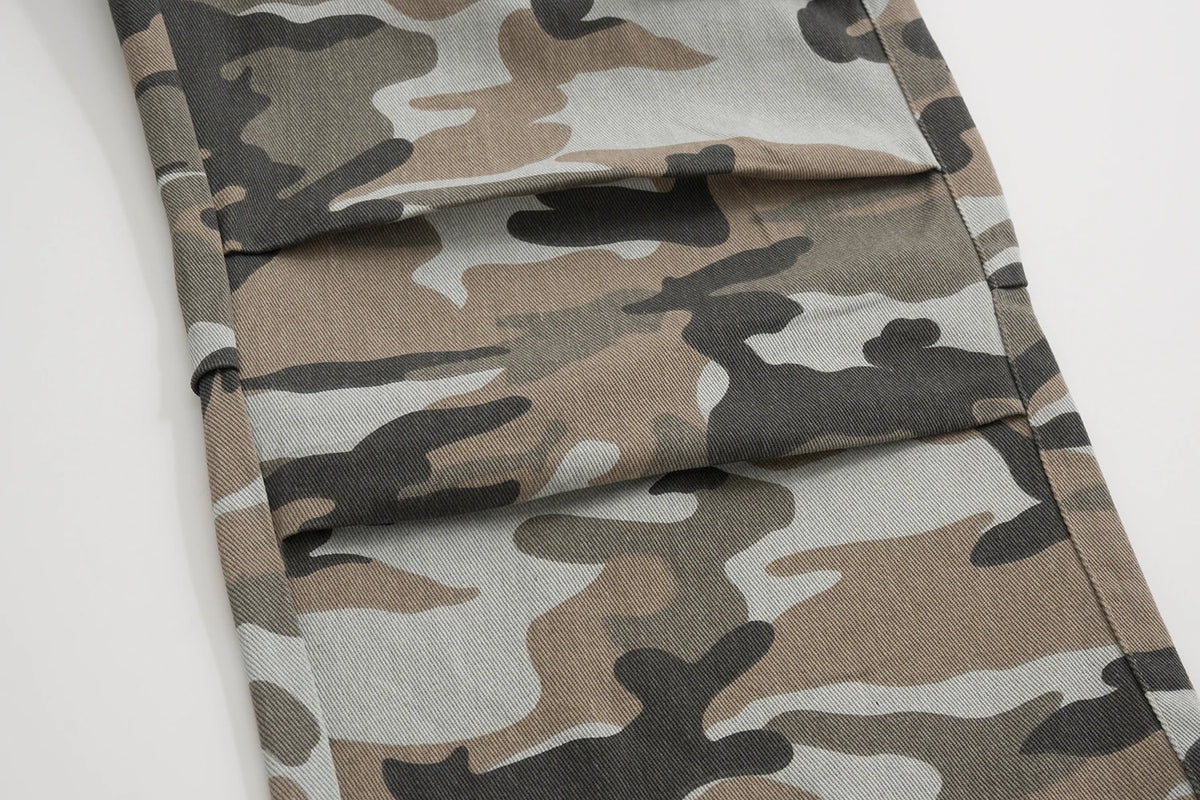 streetwear side pockets camouflage baggy cargo pants men and women straight patchwork casual jeans loose oversize denim trousers unique cargo style 2888