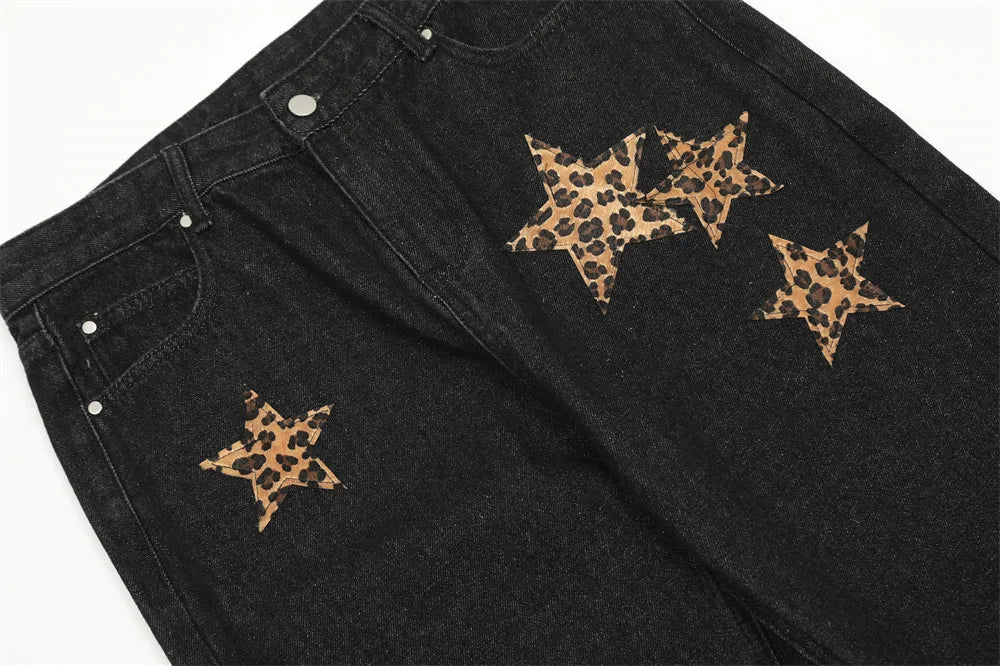 black baggy jeans men star patchwork straight denim pants fashion jeans male streetwear hip hop y2k loose trousers unique jeans style 4893