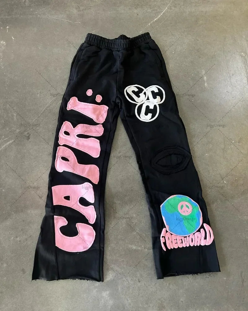 european and american new embroidered oversized trousers men y2k trendy hip hop knitted pants loose casual wide leg pants women clean everyday pants