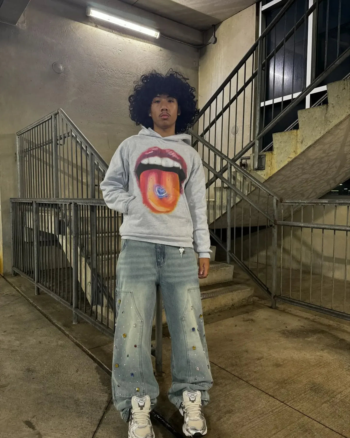 2024 Summer New Fashion Big Lips Printed Oversized Hoodie Men's Y2K Street Hip Hop Harajuku Loose Long Sleeve Pullover Women's Street King Limited