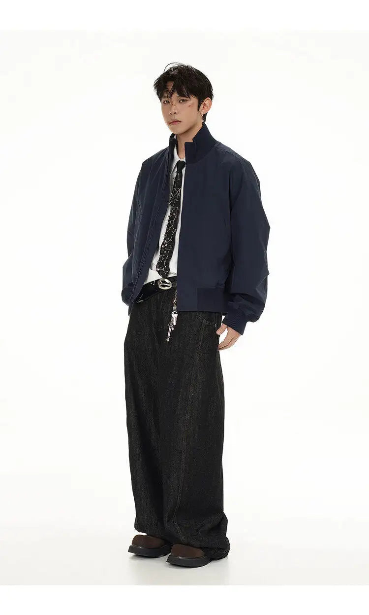short design stand collar bomber jacket men korean streetwear fashion loose casual vintage bomber jacket coat cityboy outerwear unique shorts style 524