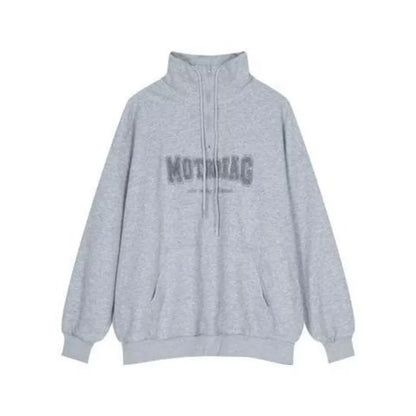 Street Half Zip Hoodie Mens Spring New Vintage Letter Embroidery Loose Sweatshirt Drawstring High Collar Big Pocket Pullover Top Street King Limited