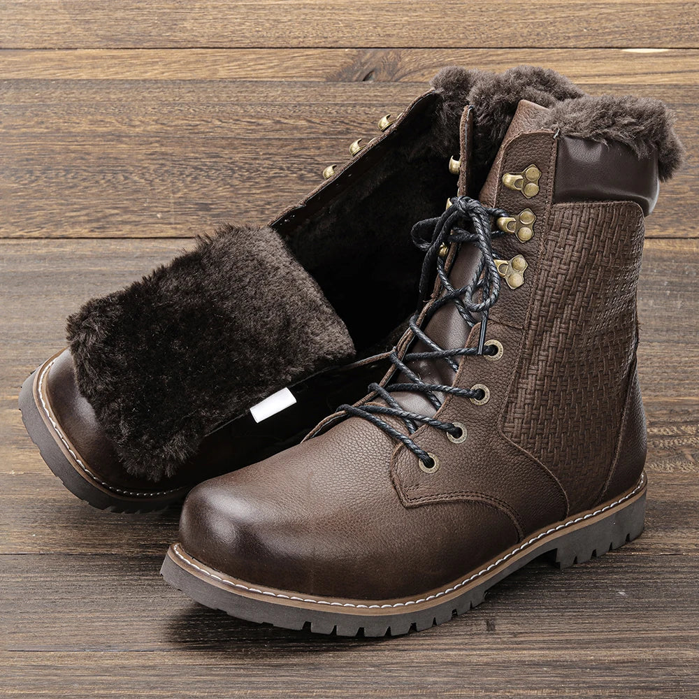 40~48 2023 Genuine Leather Ankle Boot Men Winter Boots Warm Comfortable Non-Slip Snow Boots Men #Dm1578 Street King Limited
