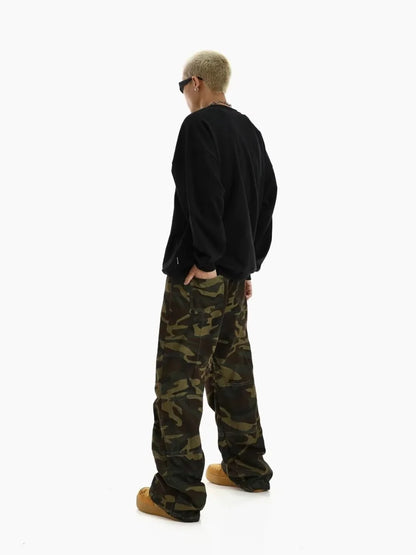 2024 High Street Mens Camouflage Straight Leg Jeans American Trend Tooling Denim Pants Zipper Multiple Pockets Cowboy Trousers Street King Limited