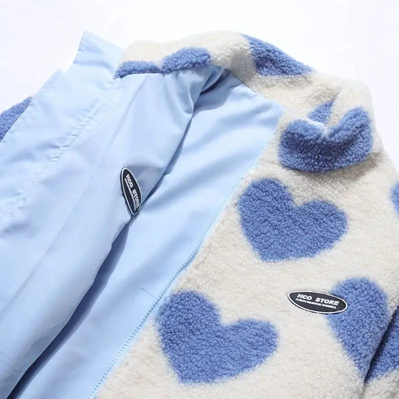 2024 autumn and winter new love lambswool cotton padded jacket double sided collar jacket couple loose jacket warm jacket y2k unique default style 4204