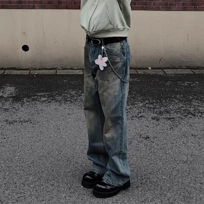 handmade distressed mud dyed dirty baggy blue jeans for men straight baggy casual overalls harajuku loose denim trousers ripped baggy denim