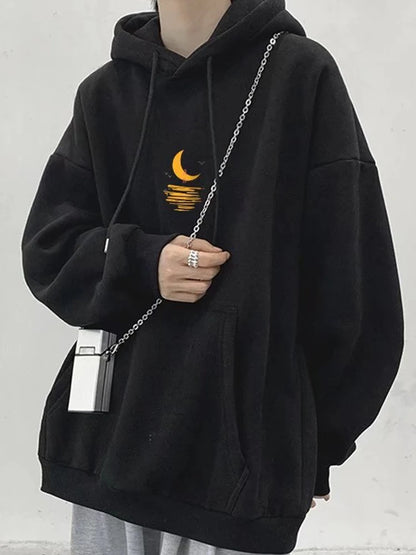 Cartoon Moon Graphic Hoodies Men Casual Hip Hop Streetwear Fleece Hooded Sweatshirt Autumn Y2K Vintage Pullover Hoody Hombre Street King Limited