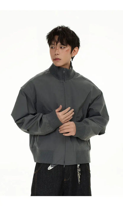 short design stand collar bomber jacket men korean streetwear fashion loose casual vintage bomber jacket coat cityboy outerwear unique shorts style 521
