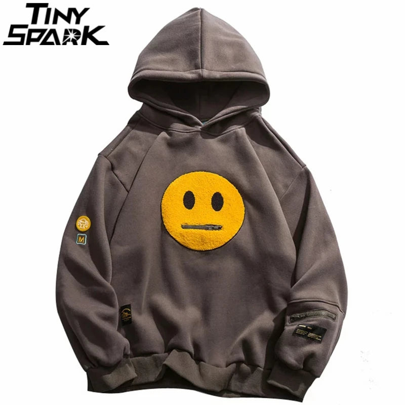 Men Hip Hop Hoodie Streetwear Sweatshirt Zipper Pocket Patches Hoodie 2023 Harajuku Cotton Fleece Hooded Pullover Grey White Street King Limited