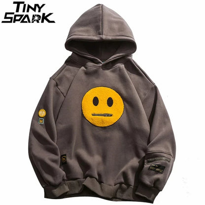 Men Hip Hop Hoodie Streetwear Sweatshirt Zipper Pocket Patches Hoodie 2023 Harajuku Cotton Fleece Hooded Pullover Grey White Street King Limited