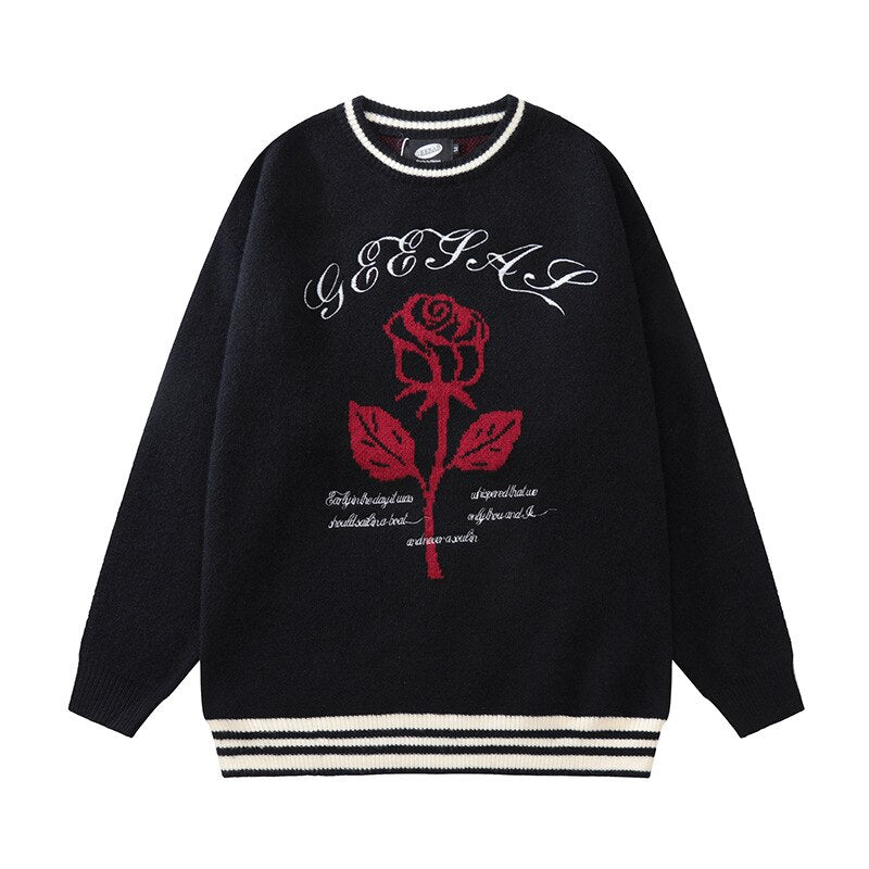 "Big Rose" Unisex Men Women Streetwear Graphic Sweater Daulet Apparel