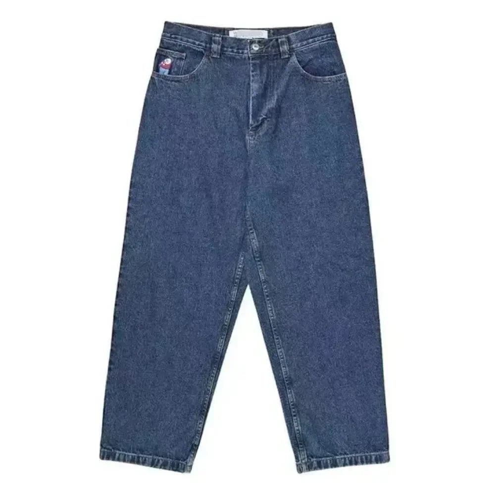 hip hop streetwear big boy jeans y2k pattern embroidery retro blue baggy jeans pants men women fashion pants clothing unique jeans style 1397
