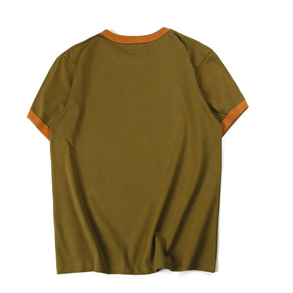 Summer Men'S Short Sleeved New Cotton Letter Printing Locomotive Element Thread Color Matching Round Neck Casual T-Shirt Street King Limited