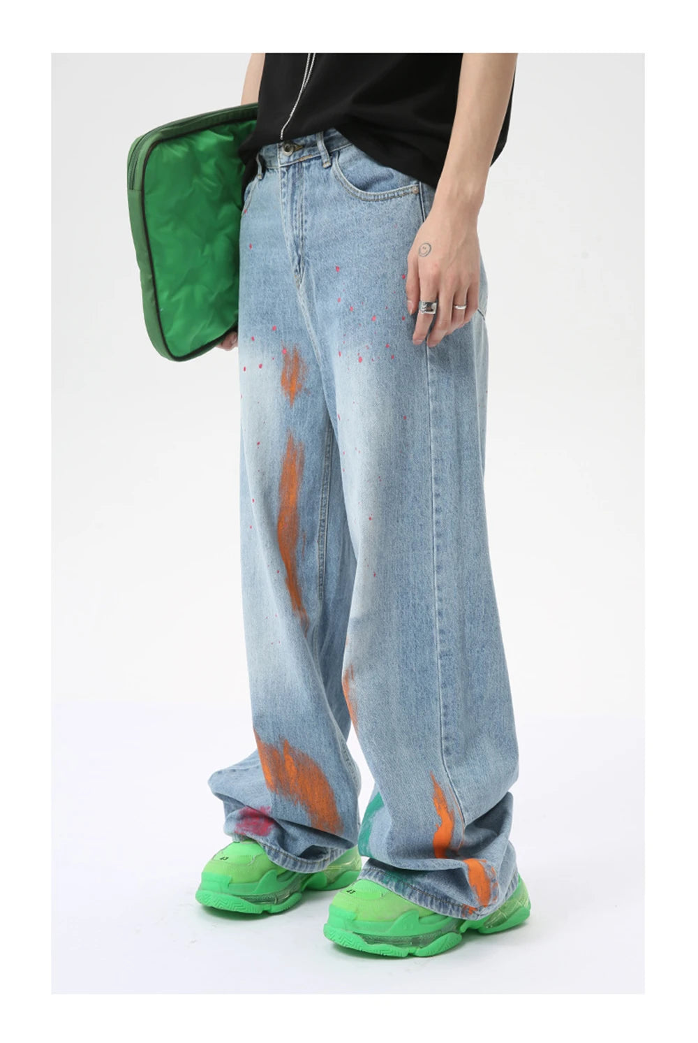 vintage graffiti baggy jeans mens streetwear hip hop loose blue denim pants hi street luxury designer jeans trousers man unique jeans style 43