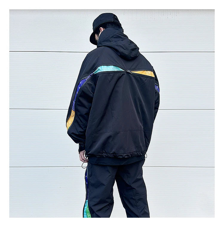 men hip hop streetwear jacket paisley zip up patchwork windbreaker cargo cotton padded coat hooded track jacket tactical outwear unique cargo style 4818