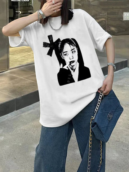 Y2k Oversized Cotton T-shirt  Hip Hop Streetwear Harajuku sweet girl print Short Sleeve loose casual Korean  Aesthetic tee Street King Limited