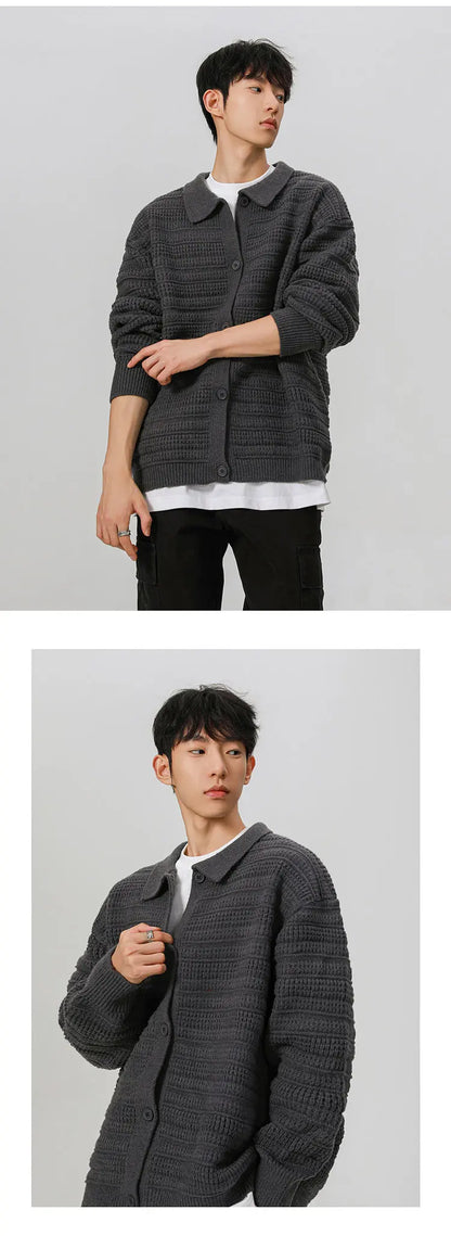 men streetwear fashion loose casual retro stripe knitted sweater cardigan jacket autumn knitwear jumper coat outerwear unique default style 1262