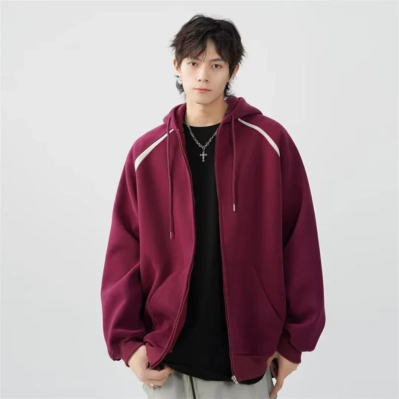 Autumn Oversized Zipper Hoodies For Men New Casual Hooded Cardigan Jackets Streetwear Patchwork Fleece Y2K Hoody Sweatshirts Street King Limited
