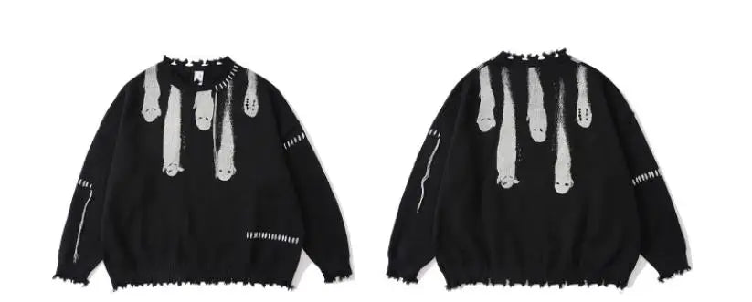 Hip Hop Sweaters Men Streetwear Y2K Grunge Ripped Ghost Punk Gothic Knitted Jumpers Autumn Harajuku Casual Pullover Sweaters Street King Limited