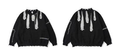 Hip Hop Sweaters Men Streetwear Y2K Grunge Ripped Ghost Punk Gothic Knitted Jumpers Autumn Harajuku Casual Pullover Sweaters Street King Limited