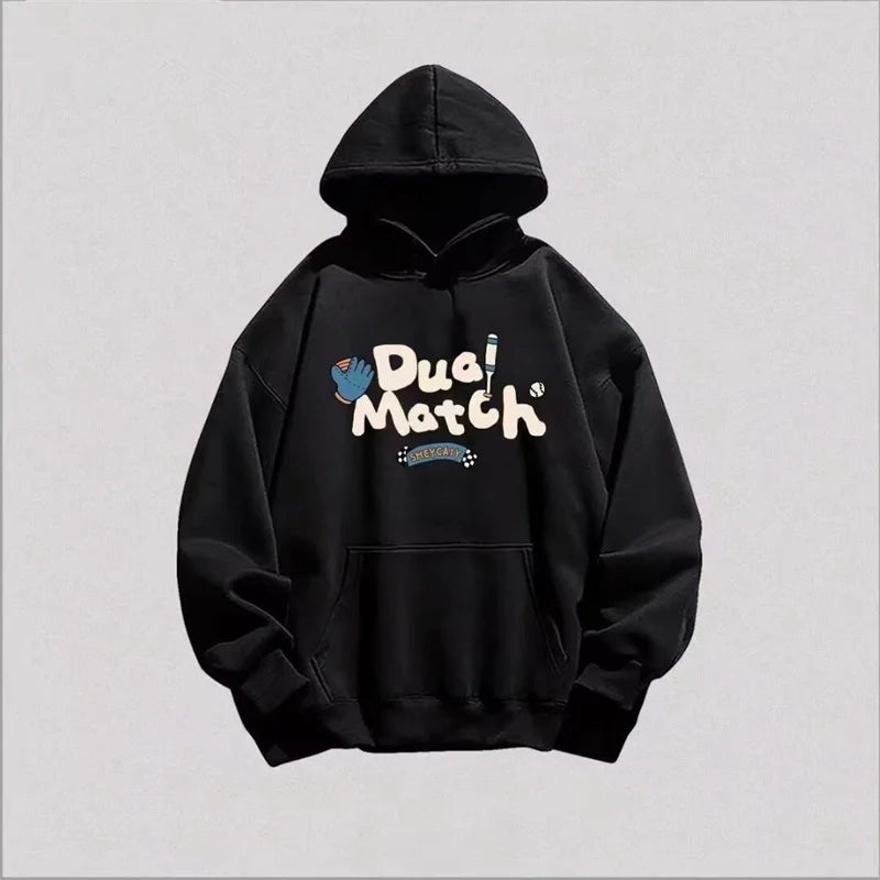 New Letter Cartoon Graphic Printed Hooded Sweatshirts For Men Autumn Fleece Y2K Streetwear Hoodies Retro Harajuku Pullover Hoody Street King Limited