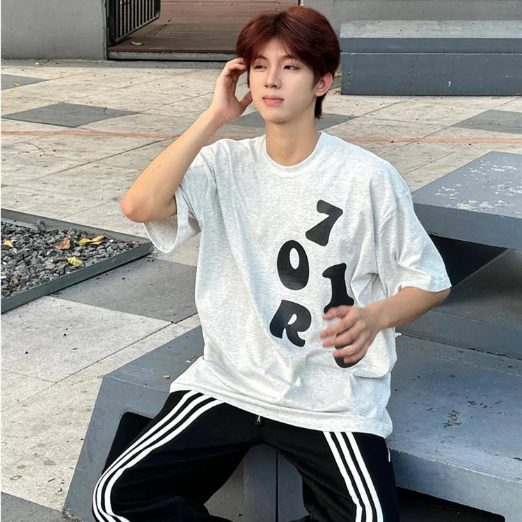 Korean street personalized printed graphic T-shirt summer men new y2k trendy loose sports half sleeved bottoming shirt top Street King Limited