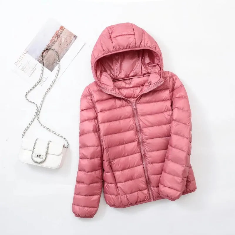 plus size thin light down jacket women 2023 autumn winter slim short hooded warm white duck down coat women outerwear streetwear unique shorts style 4247