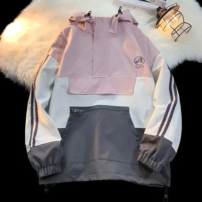 mens outerwear fashion print patchwork college style jackets zip up hooded jcket 2024 new plus size man women windbreaker minimalist street pants