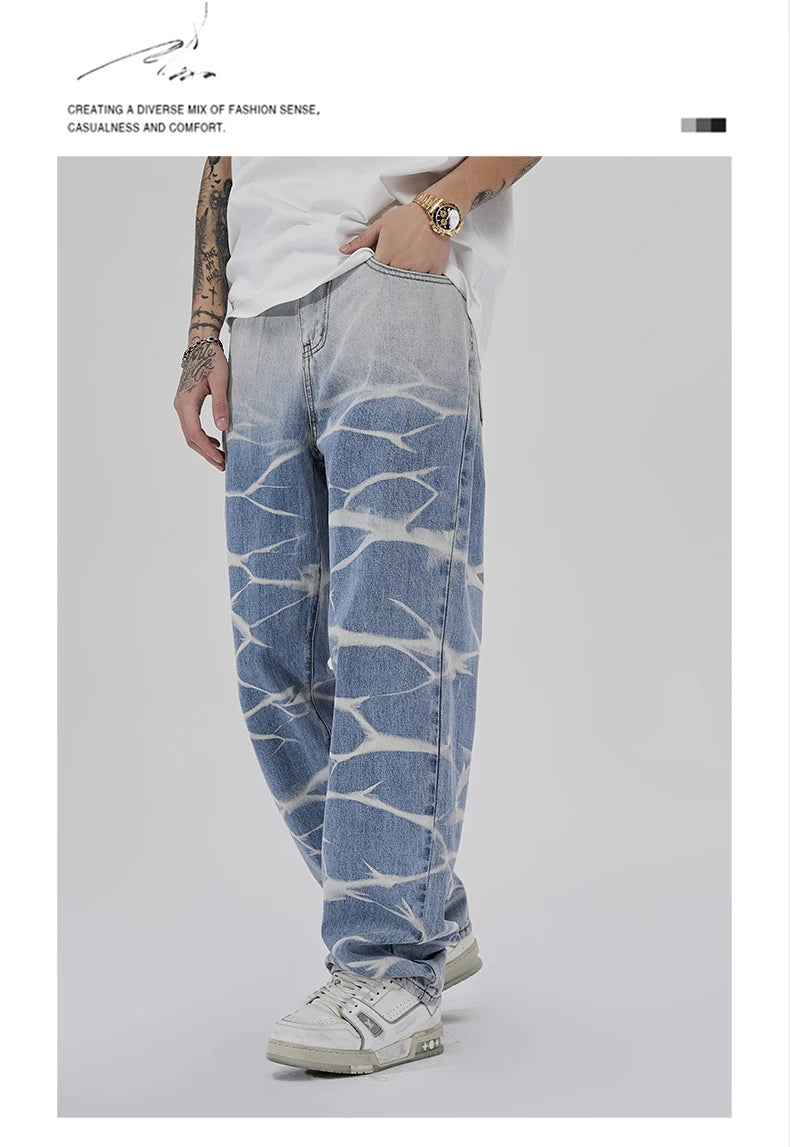 high street irregular tied dye biker jeans men denim straight jean pants 2023 motorcycle y2k trouser unisex hip hop casual pants unique jeans style 4985
