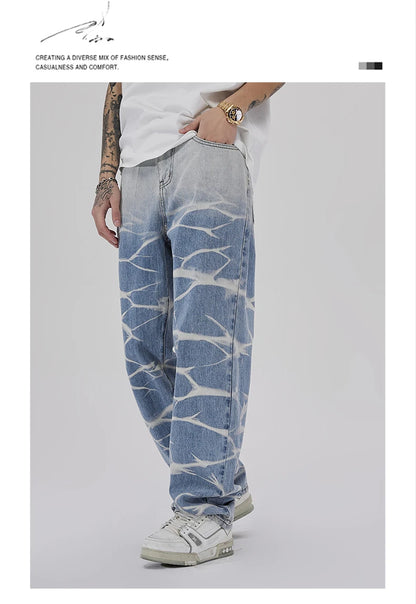 high street irregular tied dye biker jeans men denim straight jean pants 2023 motorcycle y2k trouser unisex hip hop casual pants unique jeans style 4985