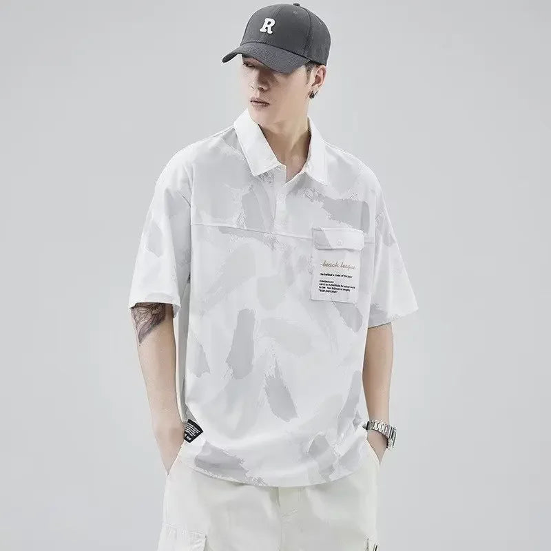 Streetwear Summer Short Sleeve Lapel Polo Shirt Mens Full Print Tee Shirts Korean Summer Short Sleeve Lapel Polo Shirt Mens Full Print Tee Shirts Korean Fashion Pocket Golf Wear Button Camisa Polo Masculina Fashion Sweater Jacket With Graphic Design For Men