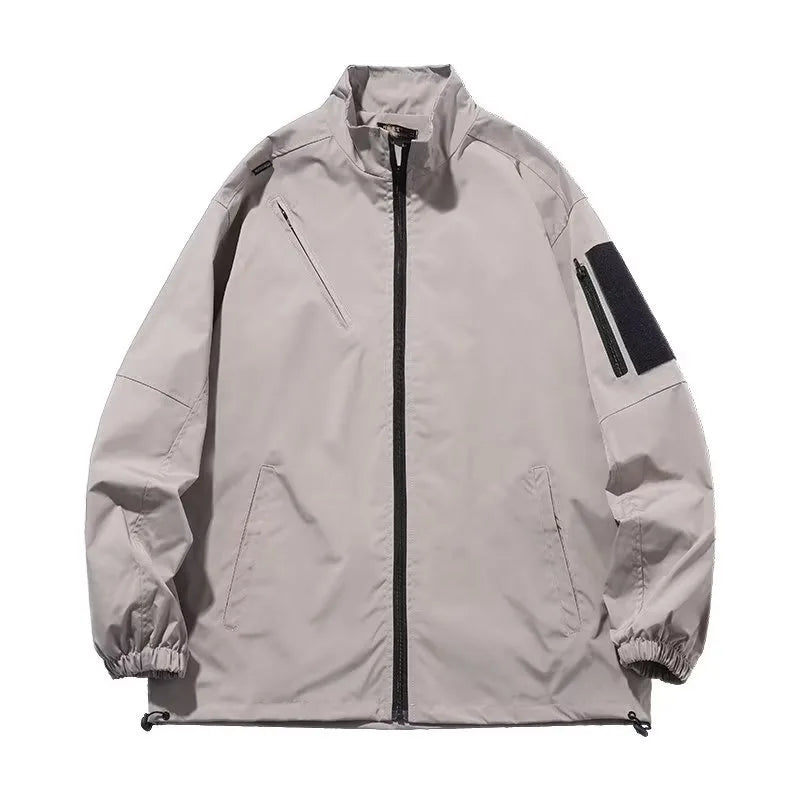 Outdoor Mens Charge Jacket Retro Loose Stand Collar Waterproof Tooling Coats Thin Color Blocked Zipper Hiking Windbreaker Street King Limited