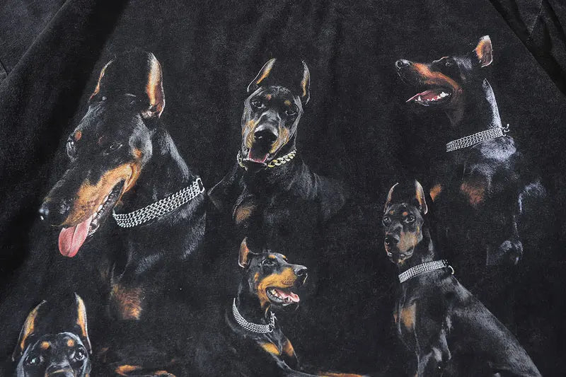 Oversize Distressed T Shirts Hip Hop Vintage Doberman Dog Print Punk Rock Gothic Tshirt Streetwear 2023 Harajuku Casual T-Shirt Street King Limited