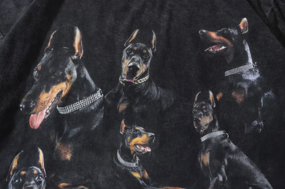 Oversize Distressed T Shirts Hip Hop Vintage Doberman Dog Print Punk Rock Gothic Tshirt Streetwear 2023 Harajuku Casual T-Shirt Street King Limited