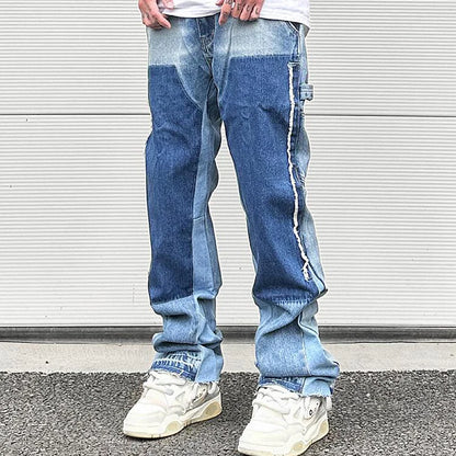 high street patchwork ripped black jeans pants for men straight retro casual sashes pockets denim trousers oversized loose jean ripped baggy denim