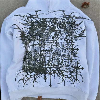 Y2k Long Sleeved Pullover Oversized Sweatshirt Dark Cartoon Hip-Hop Pattern Hoodie Streetwear Fashion Fall Winter Outfit Ootd Street King Limited