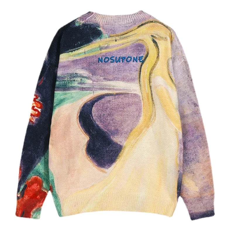 Men Hip Hop Sweater Pullover Streetwear  Harajuku Painting Knitted Sweater Retro Vintage Autumn Casual Cotton Pullovers Sweaters Street King Limited