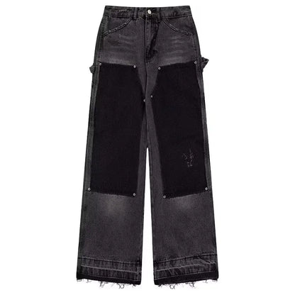 Summer Slim High Street Jeans Mens Washed Rough Edge Patchwork Straight Cowboy Pants Pockets Design Rivets Denim Trousers Thin Street King Limited