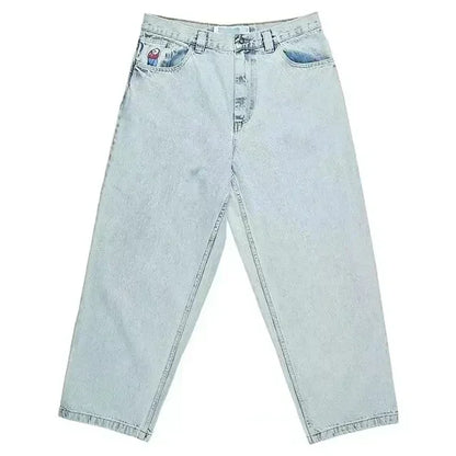 harajuku hip hop big boy jeans y2k skateboard pants gothic graphic embroidery retro high waist baggy jeans mens wide trousers unique jeans style 3665