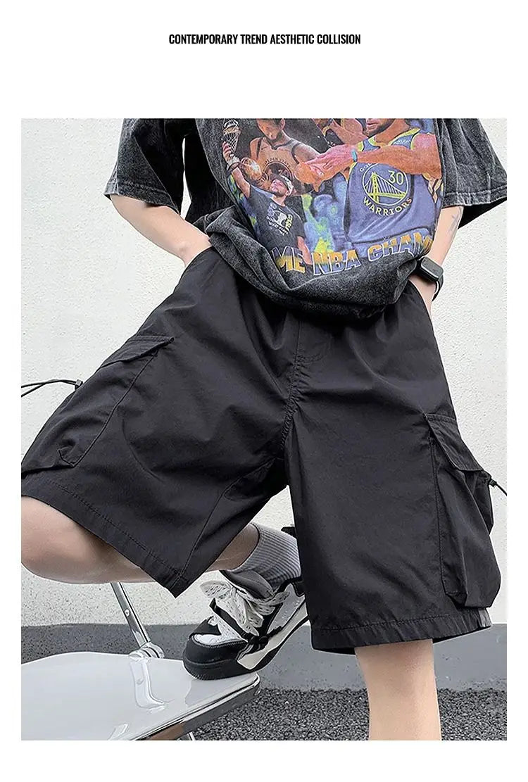Korean style functional casual work shorts men summer Y2K street hip hop casual trendy brand ins mid pants beach sports pants Street King Limited