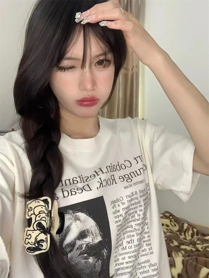 Vintage Band Cobain Portrait Print Heavyweight Short Sleeve High Street Casual Loose Cotton 90S Rock T-shirt High-quality Tops Street King Limited
