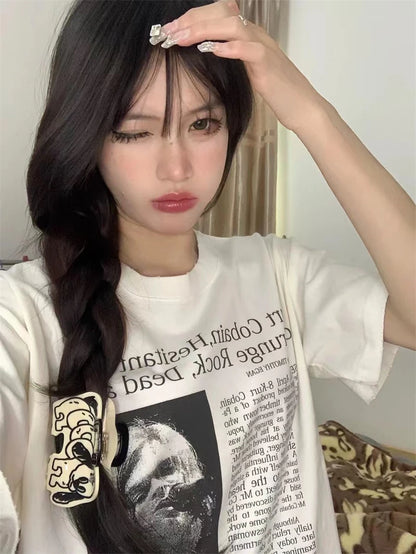 Vintage Band Cobain Portrait Print Heavyweight Short Sleeve High Street Casual Loose Cotton 90S Rock T-shirt High-quality Tops Street King Limited