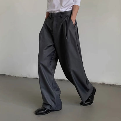 mens straight tube ice silk pants casual slacks youth thin wide leg pants business summer pants soft vintage trousers unique default style 986