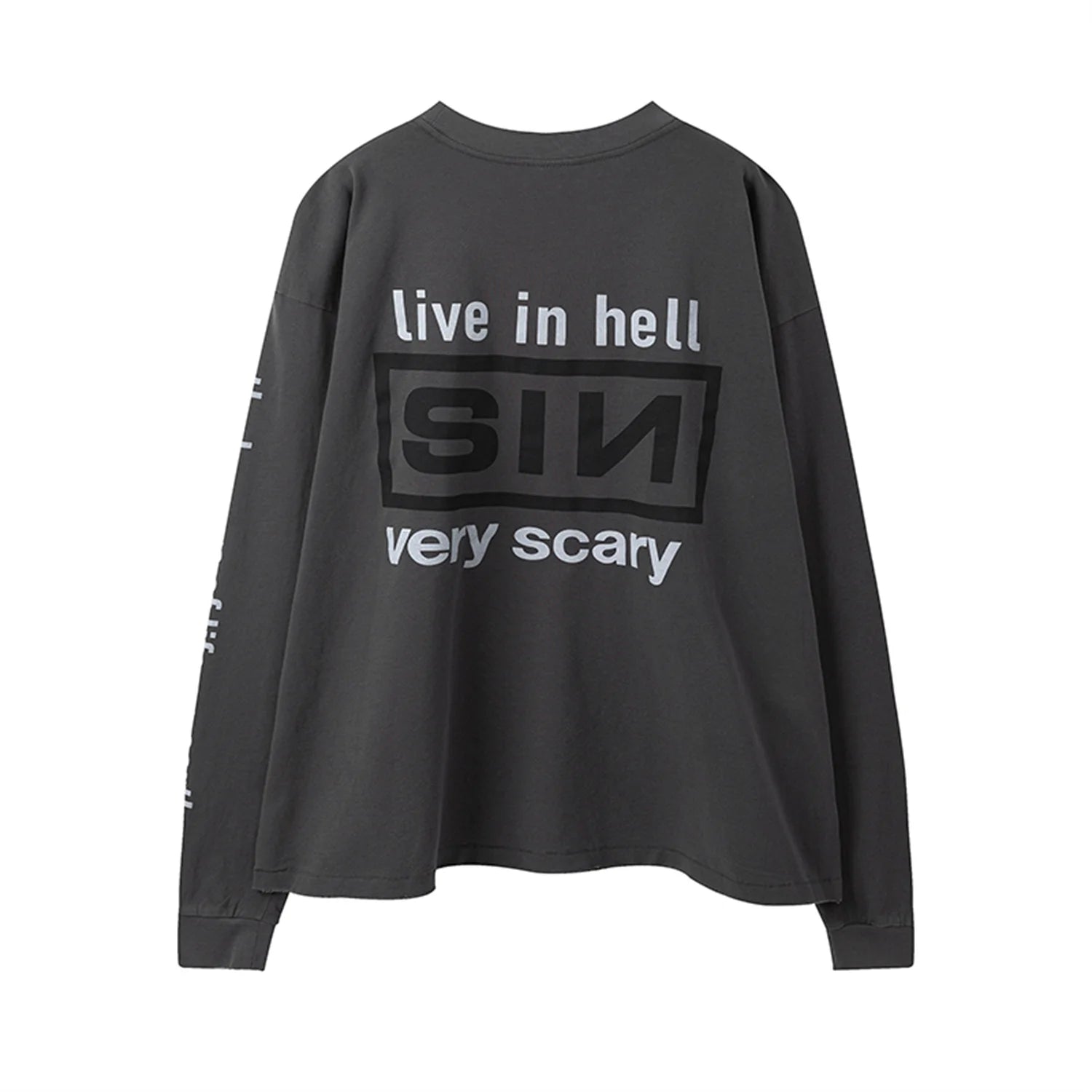 Summer Retro Vintage SIN Print High-Street Distressed Worn Cotton Casual Loose Long Sleeve T-Shirt Pullover Street King Limited