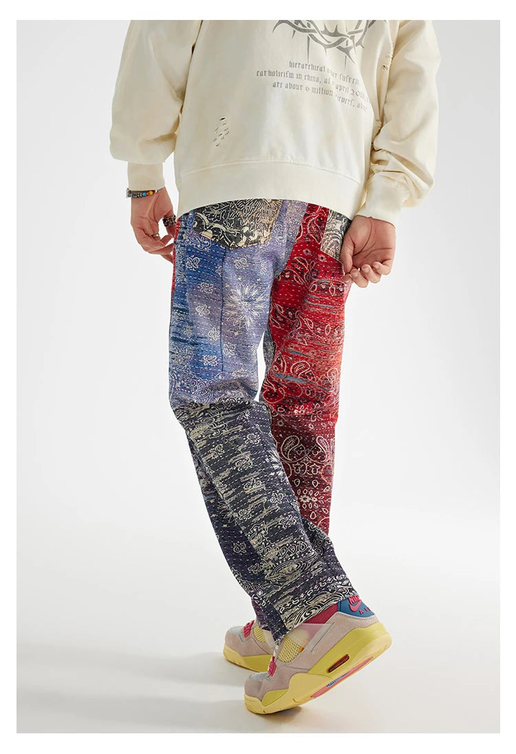 hip hop paisley printed denim jeans mens new casual zipper straight jeans streetwear high street loose pants baggy jeans joggers unique joggers style 1393