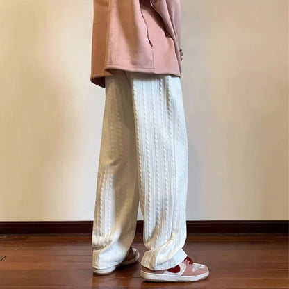 autumn waffle foam striped design pants for men new high street wide leg straight trousers casual y2k vintage pantalones hombre relaxed fit trousers