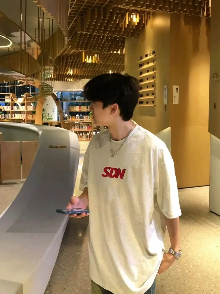 Korean high street simple printed T-shirt white gray short-sleeved T-shirt men summer Y2K personality couple half-sleeved top Street King Limited