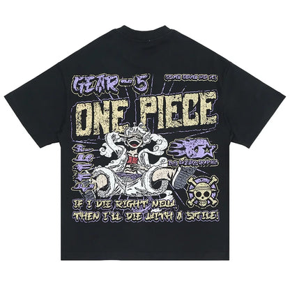 New High Street Hip Hop Cartoon Anime Printing Men Woman T-shirt Loose Casual Lovers Cotton Versatile Black Top Tees Street King Limited