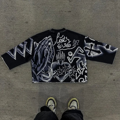 Retro Y2k New Hip Hop Punk Graffiti Design Pattern Printed T Shirt Mens and Womens Harajuku Gothic Oversized Short Sleeved Tops Street King Limited